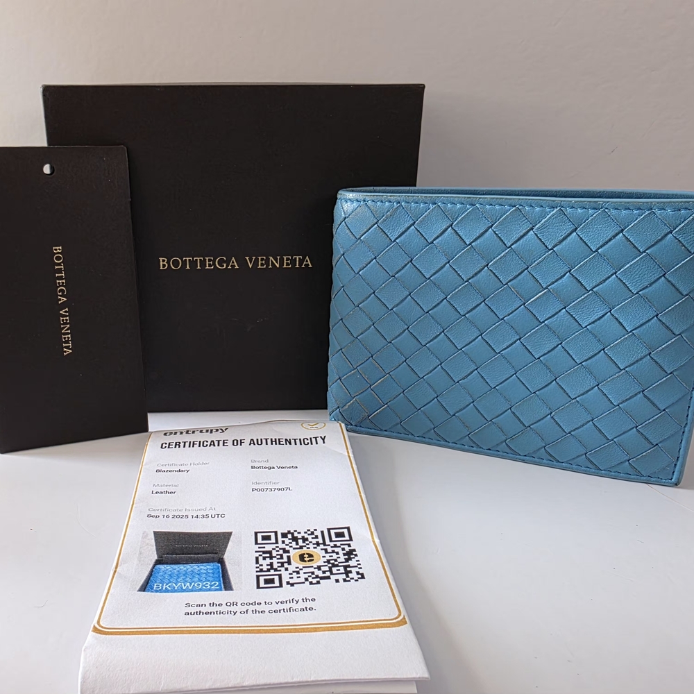 Bottega Veneta Intrecciato Blue Leather Bi-Fold Wallet